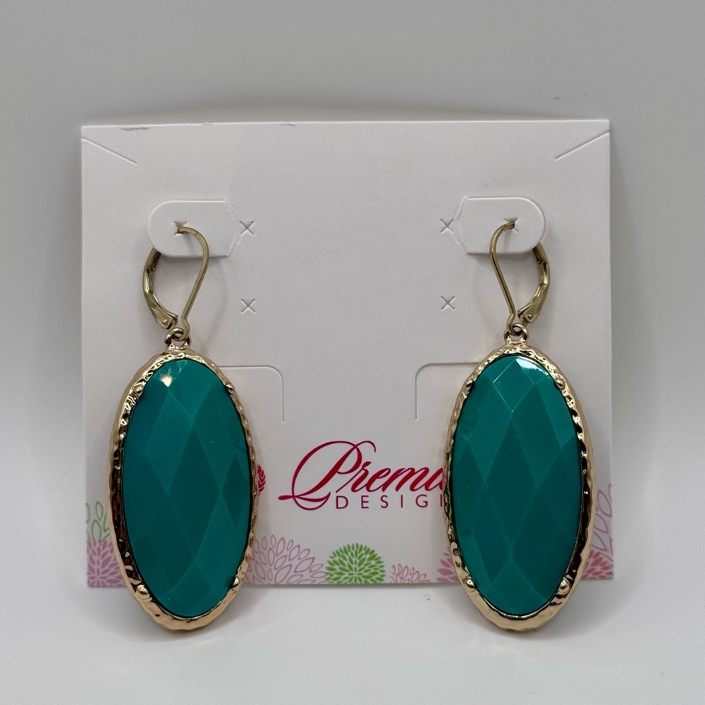 Premier Designs Turquoise Green and Royal Blue Two-Sided Drop Earrings